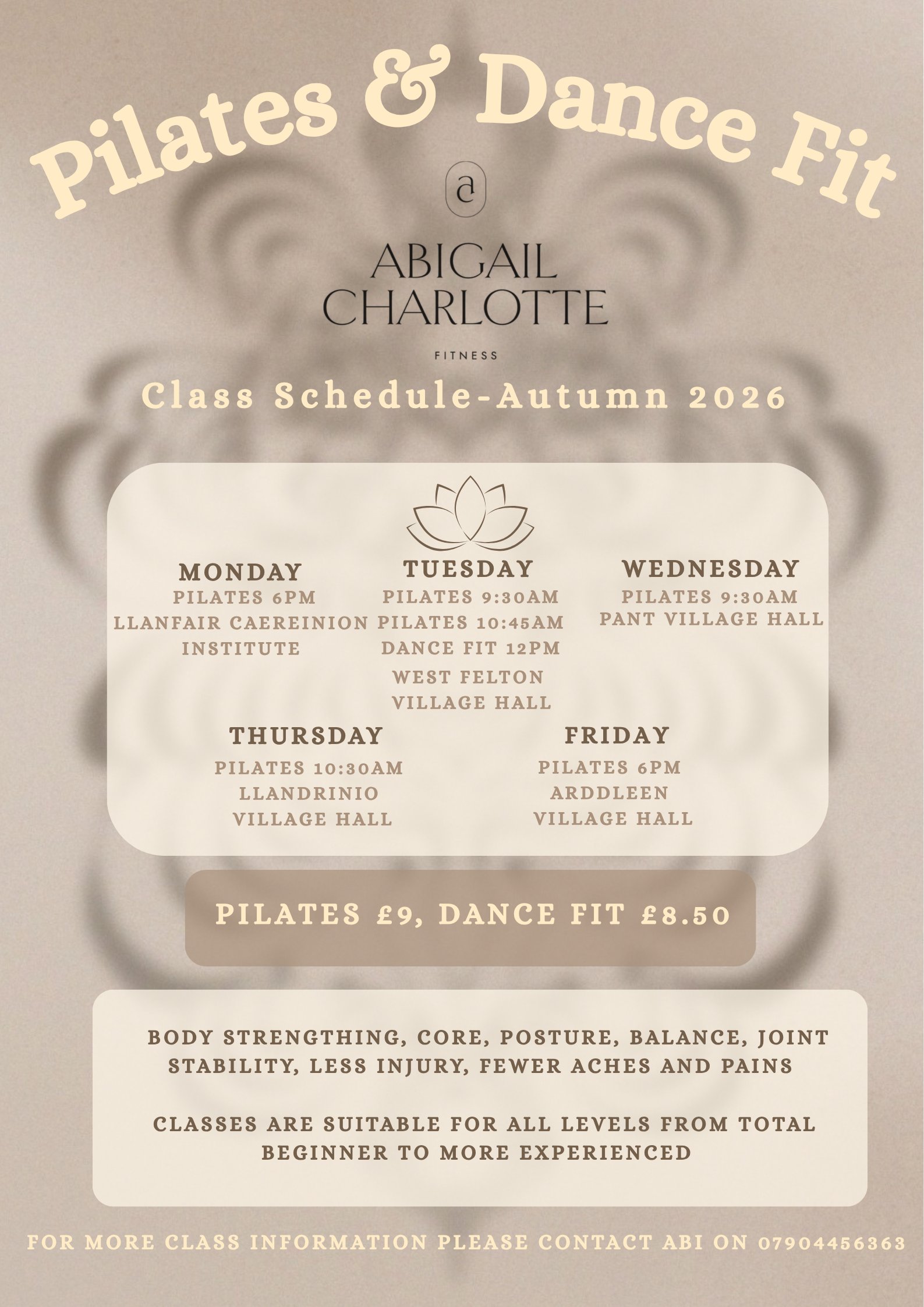 Abigail Charlotte Fitness — Class Schedule Flyer 2